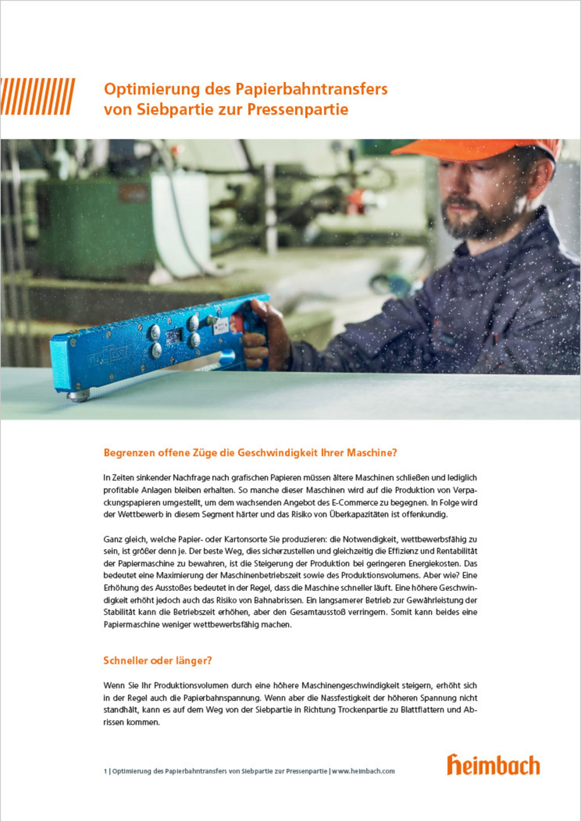 Titelseite eines Heimbach-Whitepapers, in dem Papiermacher von Heimbach Experten-Tipps und vertiefende Informationen zu häufig auftauchenden Themen rund um Bespannungen und Produktion erhalten.