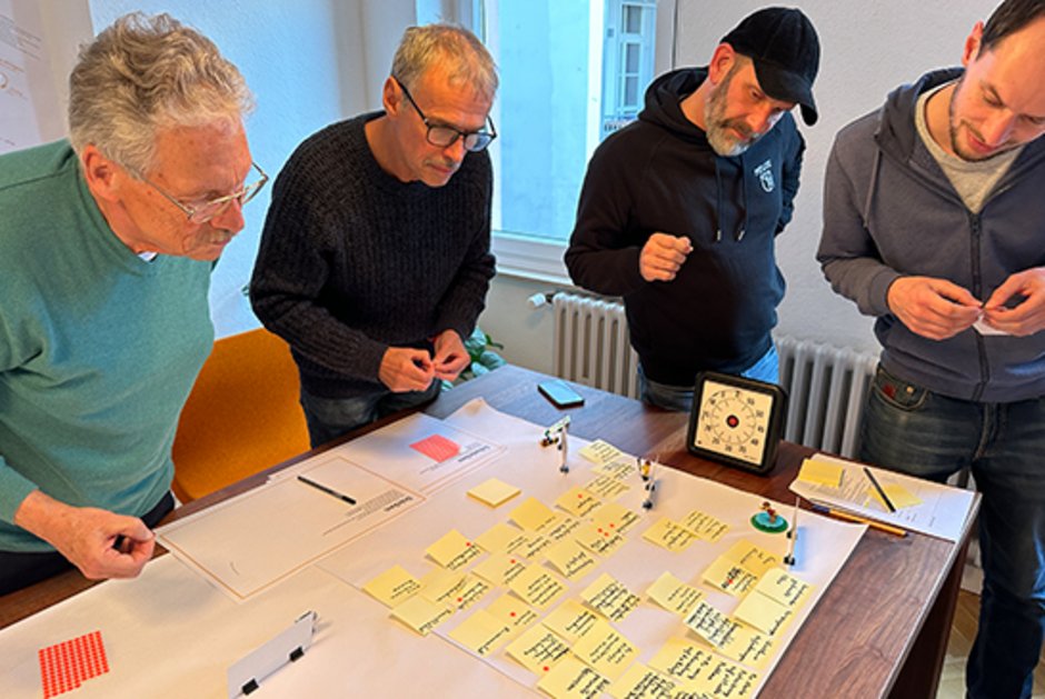 Mitgleider des Messsystem-Anbieters NXT GmbH in einem Markenstrategie Workshop bei den Freunden der Klarheit.