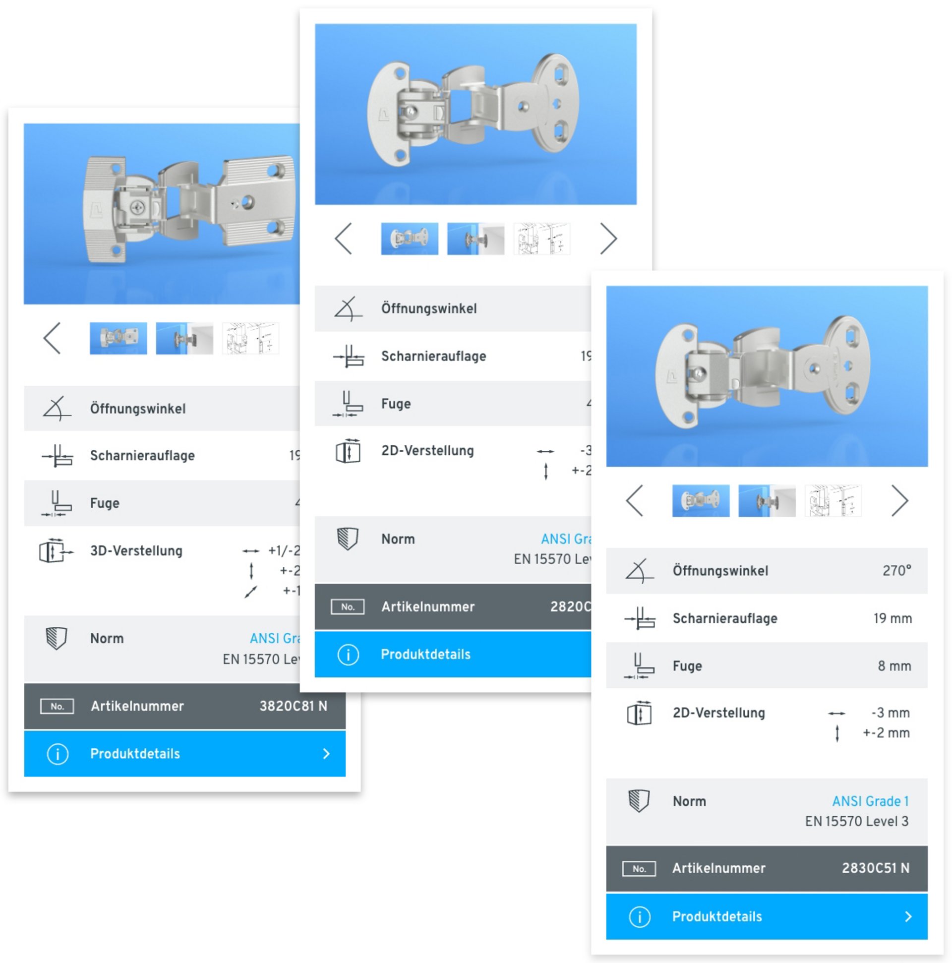 Das User Interface Design der PRÄMETA Präzisionsmetall Website ermöglicht es, Produkte miteinander zu vergleichen.