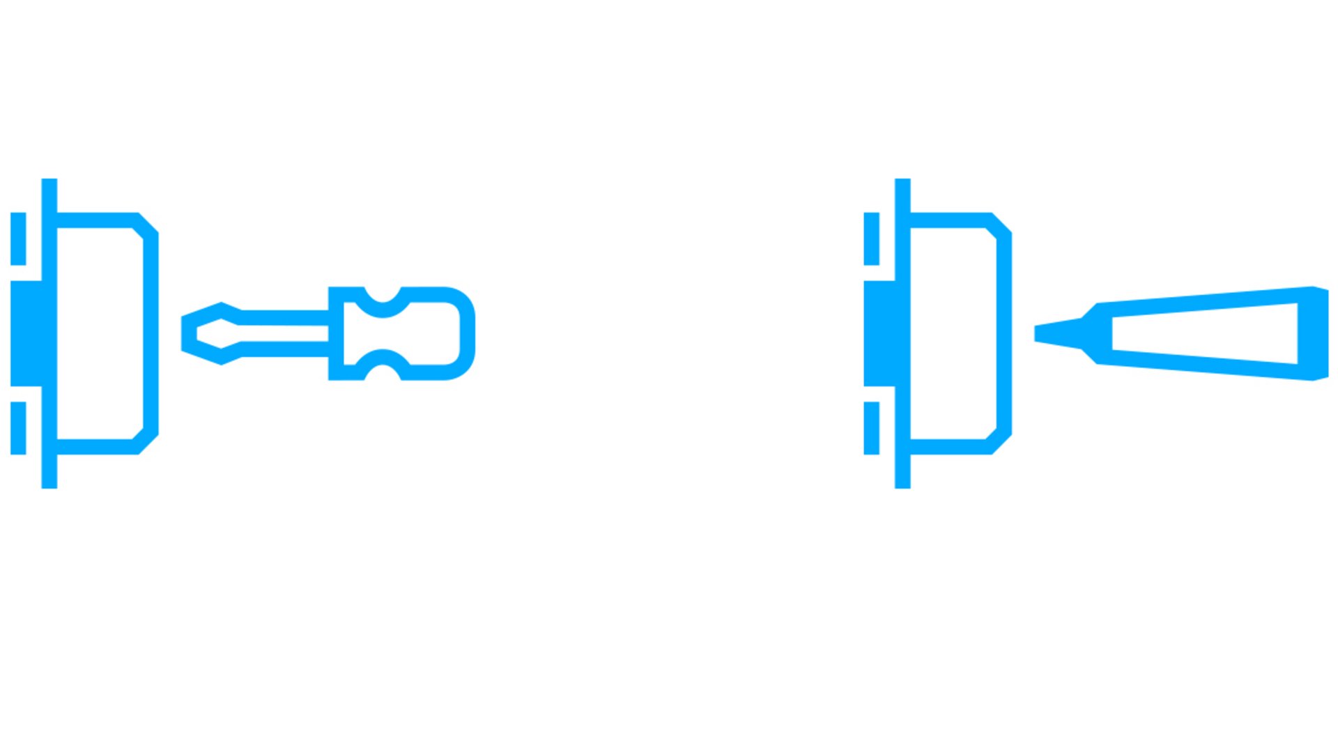 Technische Icons der Marke PRÄMETA Präzisionsmetall, die kennzeichnen, dass das Scharnier durch Verschrauben oder Verkleben befestigt wird.