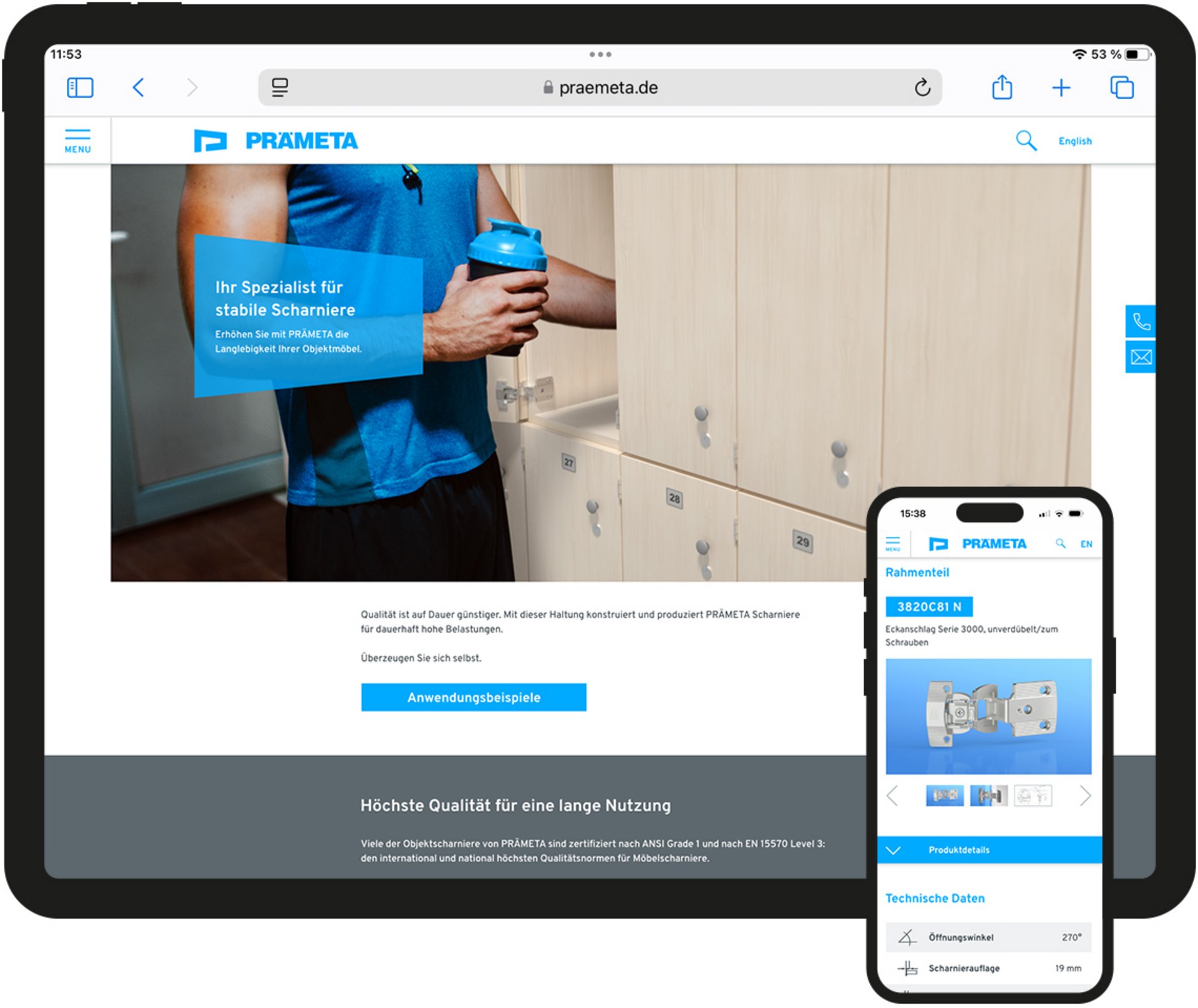 Desktop und mobile Anwendung der PRÄMETA Präzisionsmetall Website.